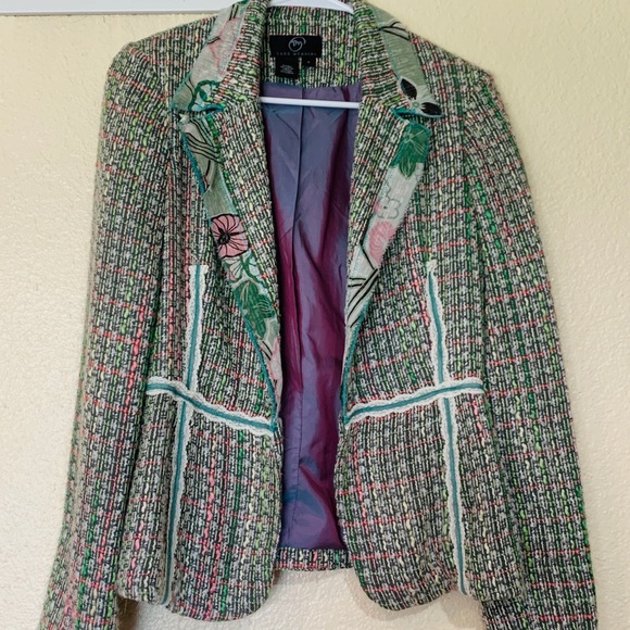 True meaning plaid / floral collar tweed blazer - Picture 1 of 4